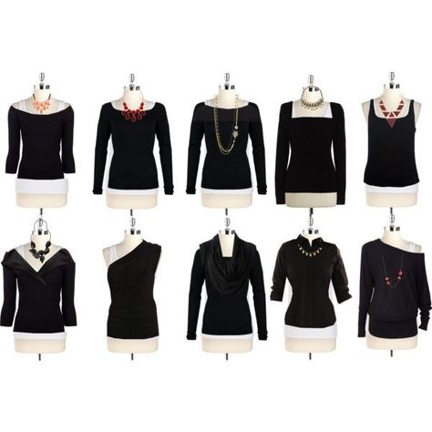 How to style different necklines: Off shoulders, Carmen neckline - just about any style necklace  #cbloggers #fbloggers #jewelrymaking Necklines And Necklaces, Neckline Necklace Guide, How To Wear Flannels, Necklace For Neckline, Necklace Guide, Wear Black Dresses, Fashion Basics, Fashion Dictionary, Fashion Vocabulary