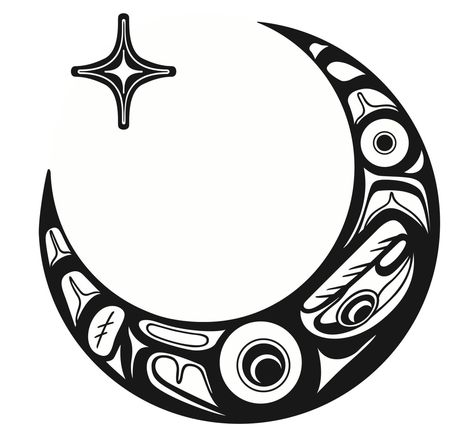 Hobiyee moon Created for Vancouver Nisga’a Ts’amiks Hobiyee (Nisga’a new year) Native Moon Tattoo, Formline Art Pacific Northwest, Northwest Coast Native Art, Coast Salish Tattoo, Indengious Art, Indigenous Tattoo Ideas For Women, Tlingit Tattoo, Cedar Tattoo, Native American Moon