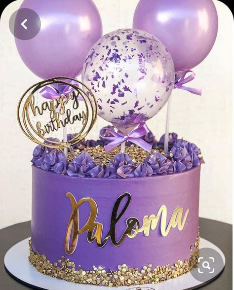 Cake With Balloons, Cake Topper Balloon, 24th Birthday Cake, Glow Cake, Girly Birthday Cakes, Purple Cakes Birthday, Candy Birthday Cakes, Purple Cake, Beautiful Cake Designs