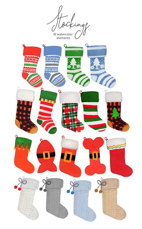 Christmas Gloves Illustration, Christmas Stockings Drawings, Christmas Socks Drawing, Christmas Stocking Drawing, Stocking Painting, Christmas Clip Art Free, Stocking Drawing, Stocking Clipart, Holly Clipart