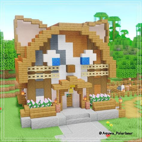 Mc Builds Ideas, Minecraft Cool Ideas House, Cute Little Minecraft Builds, Cat Minecraft Build, Minecraft Cat Build, Minecraft Sign Post, Ideas Para Casas En Minecraft, Cute Little Minecraft Houses, Minecraft Ideas Cute