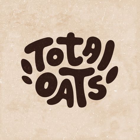 Total Oats overnight oats logo design. A fun and unique brand identity consisting of a hand drawn word mark. It’s hand drawn nature helps the brand feel more personable and approachable through it’s use of softer edges, oaty flourishes and loose imperfections. The cared for, nuanced details throughout the word mark also evokes a sense of craftsmanship and quality. Word Logos Design, Word Mark Logo Ideas, Hand Drawn Logo Branding, Hand Drawn Brand Identity, Two Word Logo Design, 2 Word Logo, Pancake Branding, Logo Word Design, Two Word Logo