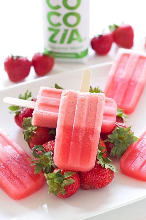 Strawberry Coconut Water Popsicles | Recipe Runner | Sweet, refreshing strawberry popsicles with all the health benefits of coconut water! #vegan #... Popsicles For Toddlers, Water Popsicles, Healthy Kids Popsicle Recipes, Fresh Strawberry Popsicle Recipes, Coconut Water Fruit Popsicles, Strawberry Coconut Popsicles, Adventurous Recipes, Cheesecake Yogurt, Coconut Water Popsicles