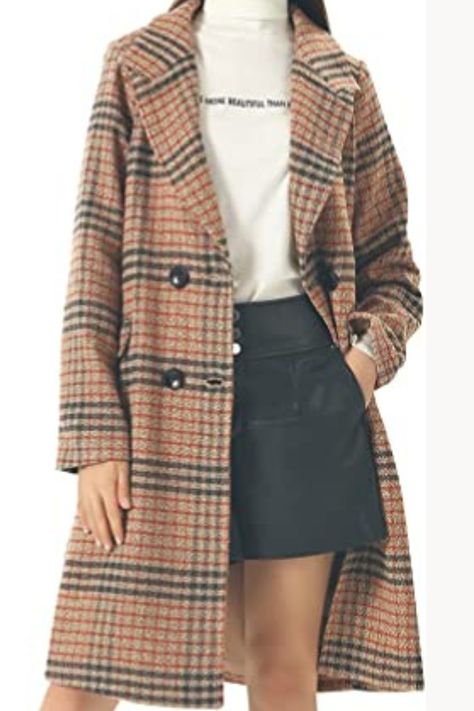 Essential Fashion Pieces, Long Pea Coat, Long Peacoat, Peacoat Jacket, Pea Coat, Lapel Collar, Winter Women, Double Breasted, Plaid