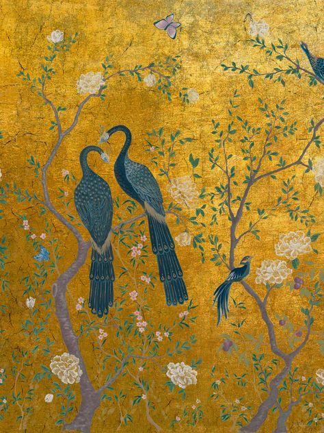 Chinoiserie Wallpaper Explore more Architectural, Artistic, Chinese, Chinoiserie, Decorative Arts wallpaper. https://www.whatspaper.com/chinoiserie-wallpaper-5/ Gold Chinoiserie Wallpaper, Chinoiserie Wallpaper Panels, Fleurs Art Nouveau, Modern Chinoiserie, Tea Wallpaper, Blush Wallpaper, Wallpaper Panel, Rockett St George, Vintage Chinoiserie