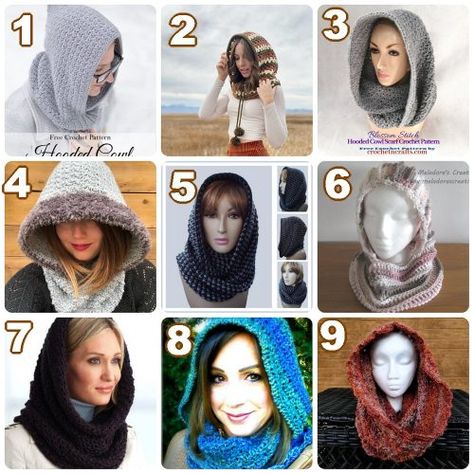 10 Crochet Cowl with Hood Pattern – Free Crochet Pattern Round up – Meladora's Creations Free Crochet Hooded Cowl Patterns, Cowl With Hood, Crocheting Hats, Hooded Cowl Crochet Pattern, Hooded Capes, Hooded Cowl Pattern, Crochet Hooded Cowl, Hooded Scarf Pattern, Messy Bun Hat Crochet