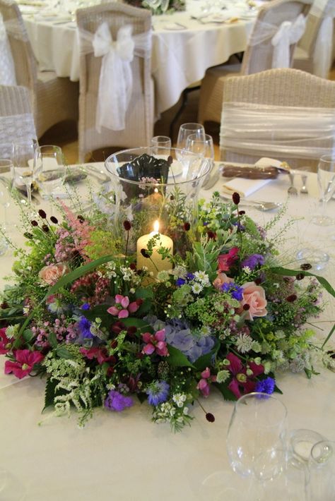 Candle Flower Arrangements, Wild Flower Wedding, Wild Flower Arrangements, Wildflower Centerpieces, Wildflower Wedding Theme, Table Flower Arrangements, Wedding Table Flowers, Wedding Flowers Summer, Floral Arrangements Wedding