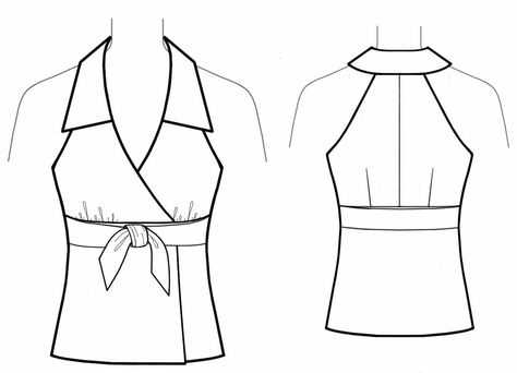 Top With Tie  - Sewing Pattern #5631 Made-to-measure sewing pattern from Lekala with free online download. Neck Sewing Pattern, Tie Sewing Pattern, Halter Top Sewing Pattern, Women Top Sewing Pattern, Necktie Pattern, 1950s Sewing Patterns, Trendy Sewing Patterns, Bowtie Pattern, Top Sewing