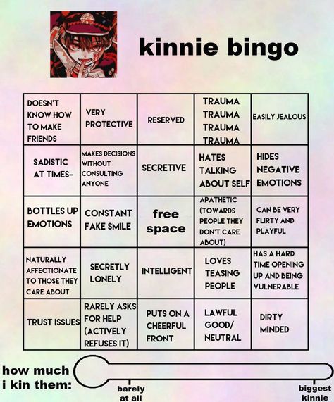 Hanako Kun Kinnie Bingo, Kin List Bingo, Kinne Bingo Anime, Hanako Kinnie Bingo, Kou Kinnie Bingo, Deku Kinnie Bingo, Hanako Kun Kinnie, Mitsuba Kinnie Bingo, Anime Kinnie Bingo