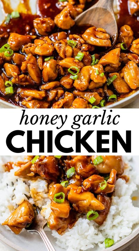 Honey Chicken Recipe, One Skillet, Chicken Bites, Honey Garlic Chicken, Health Dinner Recipes, Chicken Dishes Recipes, Honey Garlic, Garlic Chicken, Chicken Dinner Recipes