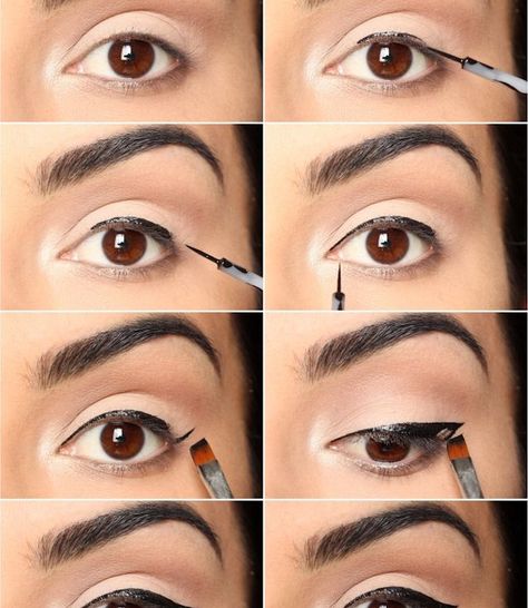 Different types of eyeliner require different applying techniques, a pencil eyeliner has a different consistency… Maquillage Pin Up, Step By Step Eyeliner, Teknik Makeup, Eyeliner Techniques, Eyeliner Tips, Eyeliner Set, Eyeliner Hacks, Mekap Mata, Drag Make-up