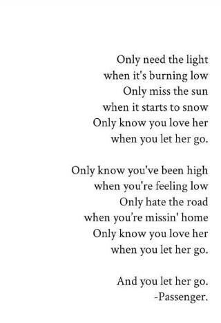 Let her go - Passenger , i love the lyrics to this song . . . Passenger Lyrics, Let Her Go Lyrics, Passenger Let Her Go, Love Song Lyrics, Forgive Myself, Disney Cute, Song Lyric Quotes, Best Song Lyrics, Music Quotes Lyrics