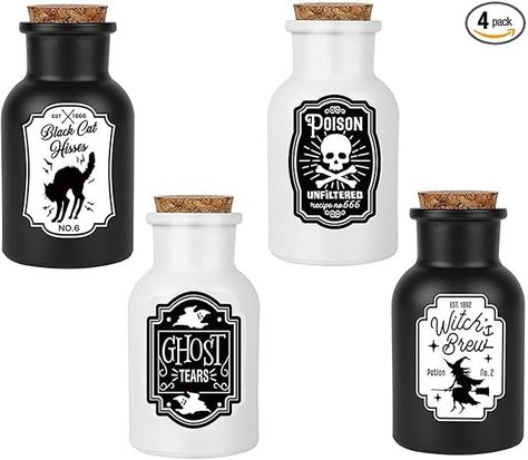 Amazon.com: Halloween Decorations for Home - Set of 4 Apothecary Potion Bottles with stickers - Scary Witch Poison Ghosts Black Cat Farmhouse Tiered Tray Decor For Home Table Party Supplies : Home & Kitchen Witch Poison, Tray Table Decor, Farmhouse Tiered Tray Decor, Halloween Jars, Halloween Potion Bottles, Potion Labels, Farmhouse Tiered Tray, Spooky Home Decor, Scary Witch