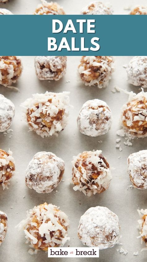 Date balls with Rice Krispies are a simple no-bake holiday treat filled with flavor and crunch. Rolled in coconut for some festive flair! Recipes Dates, Date Balls Recipe, Rum Desserts, Coconut Date Balls, Date Balls, Healthier Treats, Rice Krispie Treats, Rice Krispie, Balls Recipe