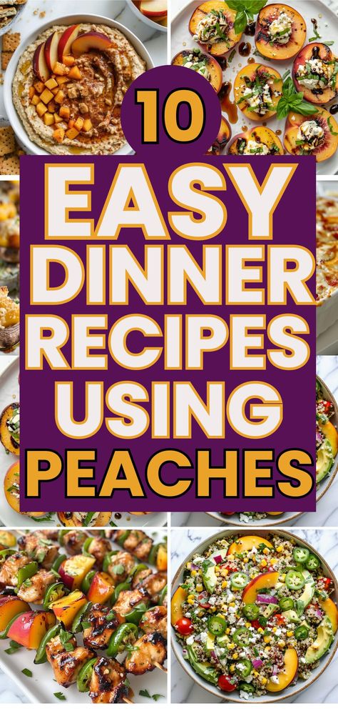 Discover easy dinner recipes using peaches that are both delicious and nutritious! From Creamy Peach Dijon Chicken to Jalapeño Peach Chicken Skewers, these peach recipes are perfect for any night of the week. Enjoy healthy peach recipes that are quick to prepare and packed with flavor. These easy dinner ideas include dishes like Peach Cauliflower Risotto and Peach Pistachio Salad, offering easy healthy meals for the whole family. Perfect for those looking for healthy dinner and quick dinner ... Recipes Using Peaches, Peach Recipes Dinner, Peach Appetizer, Healthy Peach Recipes, Peach Salad Recipes, Peach Dish, Fresh Peach Recipes, Peach Chicken, Easy Healthy Meals