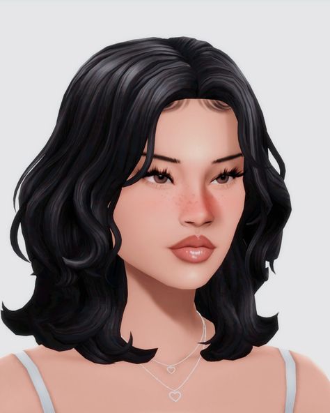 Sims 4 Bangs Hair, Sims 4 Cc Hair Bangs, Medium Hair Highlights, Shoulder Length Wavy Hair, Hair Lookbook, Mod Hair, Sims Houses, Sims Packs, Pelo Sims