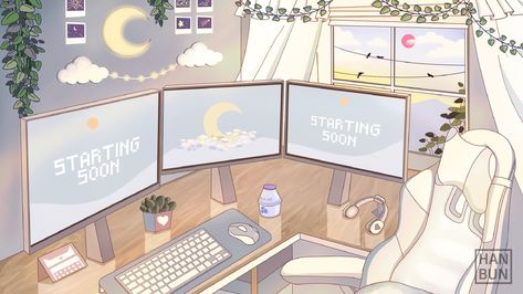 Gamer Room Aesthetic, Kawaii Gamer Room, Computer Screen Background, Streaming Aesthetic, Starting Soon Screen, Stream Starting Soon, Be Right Back Stream, Desktop Themes, Hello Kitty Videos