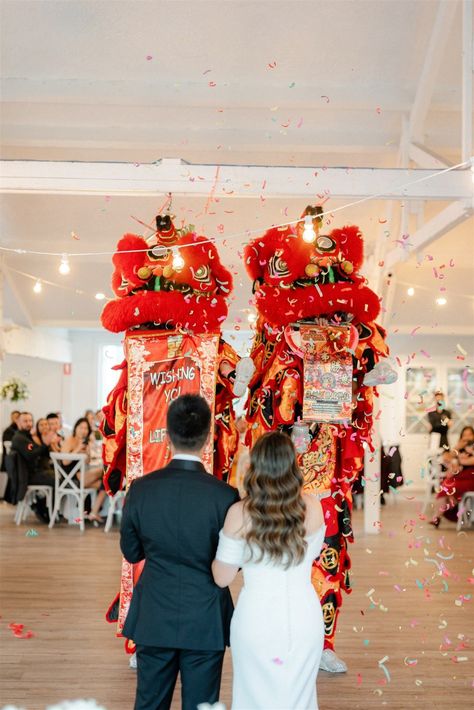 Chinese Lion Dance Wedding, American Vietnamese Wedding, Lion Dance Wedding, Asian American Wedding, Johnny Tran, Simple Wedding Venues, Bramleigh Estate, Asian Wedding Venues, Asian Wedding Decor