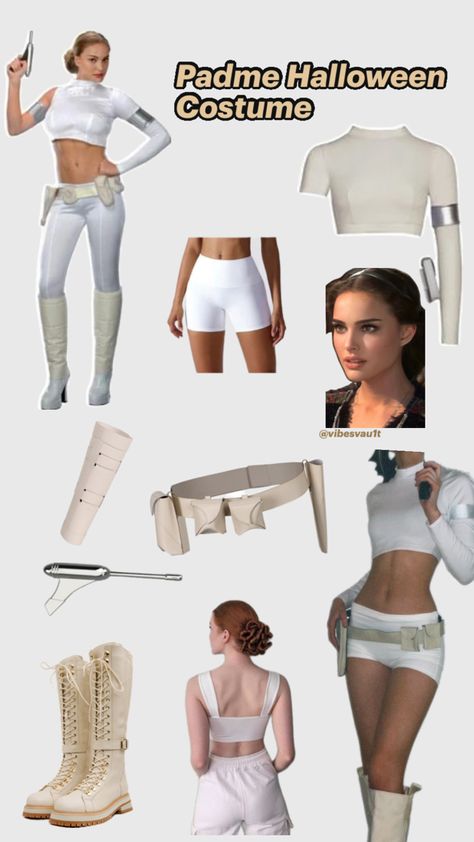 Collage of DIY Padmé Amidala costume inspiration, featuring various outfit ideas from Star Wars including royal gowns, accessories, and makeup looks. Padme Costume Diy, Star Wars Padme Costume, Amidala Costume, Padme Amidala Costume, Star Wars Inspired Outfits, Padme Costume, Halloween Costume Inspiration, Star Wars Halloween Costumes, Royal Gowns