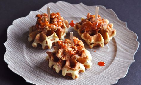 Baby Duck Fat Fried Chicken & Bacon Waffles Appetizer Recipe | D’Artagnan Bacon Appetizer, National Fried Chicken Day, Duck Fat Fries, Bacon Waffles, Chicken Corn Chowder, Fried Chicken And Waffles, Duck Fat, Adobo Chicken, Roasted Chicken Breast