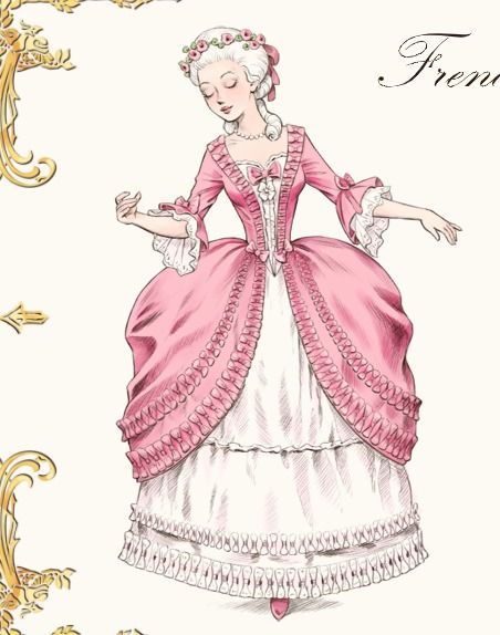 French Revolution Fashion, Rococo Art, Rococo Fashion, Sick Tattoo, Fashion Drawing Sketches, Fashion Illustration Vintage, Pink Doll, Collage Design, Fashion Design Drawings