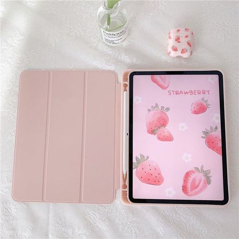 Pink Ipad, Cute Ipad Cases, Ipad Aesthetic, Girly Phone Cases, Kawaii Phone Case, I Pad, Pink Cases, Pink Strawberry, Smart Case