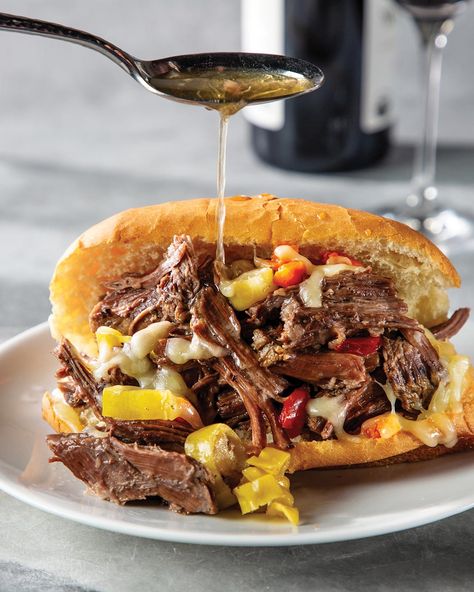 Darryl Postelnick’s Chicago-Style Italian Beef Chicago Style Italian Beef Crockpot, Chicago Italian Beef Recipe, Chicago Style Italian Beef Sandwiches Crockpot, Chicago Italian Beef Sandwiches, Cooking With Darryl, Chicago Style Italian Beef Sandwiches, Hot Beef Commercial Recipe, Slow Cooker Italian Beef Sandwiches, Italian Beef Sandwiches With Giardiniera