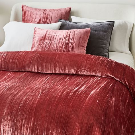 Crinkle Velvet Duvet Cover & Shams | West Elm Velvet Duvet Cover, Southern Colonial, Velvet Room, Colonial Farmhouse, Velvet Duvet, Dusty Blush, Romantic Room, Farmhouse Ideas, Velvet Bed