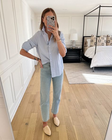 Business Casual Jeans Outfit, Button Shirt Outfit, Casual Jeans Outfit, Business Casual Jeans, Street Style Outfits Casual, Business Casual Outfit, Street Style Spring, Blue Jean Outfits, Jeans Outfit Women