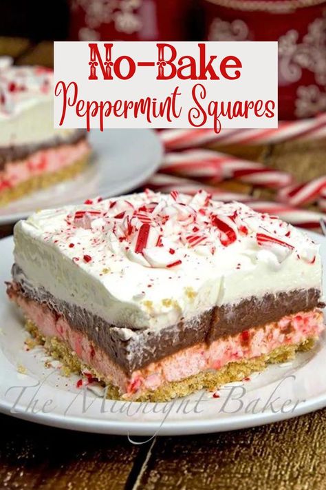 Easy Christmas Desserts No Bake, No Bake Squares, Decadent Christmas Desserts, December Desserts, Peppermint Cheesecake Bars, Cookie Crumb Crust, Dessert Lasagna, Peppermint Dessert, Crumb Crust