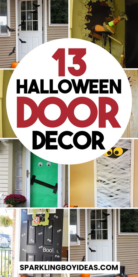 Halloween door decorations are essential for creating a spooky welcome. Explore creepy porch decorations and witch-themed door decor to set the mood. Add Halloween wreaths or skeleton door decor to make your entryway stand out. From haunted house door decor to ghost-themed porch ideas, there are plenty of DIY Halloween front door decor ideas to choose from. Enhance your outdoor Halloween decor with scary door decorations, pumpkin porch decorations, and eerie lighting. Scary Door Decorations, Diy Halloween Front Door, Front Door Sign Ideas, Easy Halloween Door Decorations, Halloween Front Door Ideas, House Door Decor, Door Decor For Christmas, Pumpkin Porch Decorations, Haunted House Door