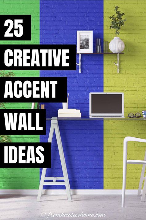 These creative wall painting ideas will add some pizzazz to any room. So whether you want to paint an accent wall or decorate the whole room, you're sure to find some home decor inspiration. Asymmetrical Accent Wall Paint, Wall Painting Ideas Geometric, Minimalist Wall Painting Ideas, Room Corner Painting Ideas, Paint Wall Design Ideas, Wall Paint Block Designs, Painting Decoration Wall, Painting School Walls Ideas, Diy Wall Designs Paint Ideas