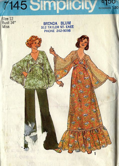 70s Dress Pattern, 70s Sewing Patterns, Boho Hippie Dress, Mode Hippie, 70s Inspired Fashion, Robes Vintage, Quoi Porter, 70s Boho, Vintage Hippie