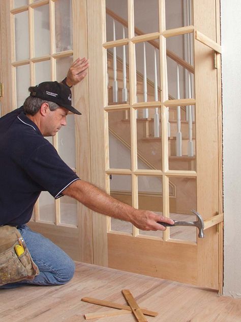 The Trick to Hanging French Doors - Fine Homebuilding Diy French Doors Interior, Diy French Doors, French Door Interior, Interior Double Doors, Installing French Doors, Diy Interior Doors, Interior French Doors Office, Deck Diy, Wood French Doors