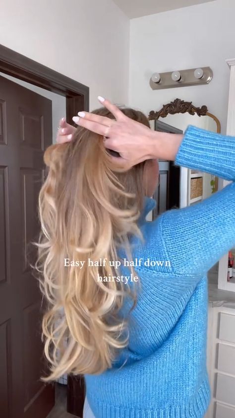 Easy Half-Up, Half-Down Hairstyle Tutorial for Beginners Half Up Half Down Easy Wedding Hair, Simple Half Up Half Down Hair Bridesmaid, Simple Hair Half Up Half Down, Half Up Edgy Hairstyles, Easy Elegant Hairstyles Half Up, Half Up Pony Tutorial, Half Up Half Down Hair Layered Hair, Easy Half Up Half Down Bridesmaid Hair, Half Up Hair For Long Hair