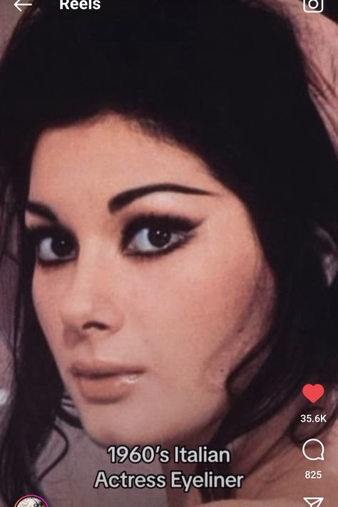 60s Makeup Looks Cat Eyes, Italian Eyeliner, Italian Actress Makeup, 60s Italian Makeup, 1960s Italian Makeup, 60s Big Eye Makeup, 60s Eye Makeup Hooded Eyes, 60s Eyeliner, 60s Makeup Looks