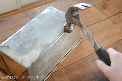 Thrift Store Transformation #2 ...... Repurposed Loaf Pans | ANDERSON+GRANT Metal Bread Box Repurpose, Wooden Box Crafts, Wooden Bread Box, Decorative Wooden Boxes, Recycle Crafts Diy, Creative Diy Projects, Painted Wooden Boxes, Thrift Store Crafts, Diy Recycle