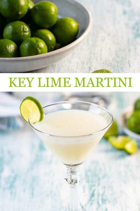 Sweet, sour with just enough creamy coconut, this Key Lime Martini is almost as good as a trip to the tropics! With only 4 ingredients, this easy cocktail recipe is one you'll be making all spring and summer long! Vodka Gimlet Recipe, Cocktails Spring, Lime Martini, Key Lime Martini, Gimlet Recipe, Spicy Cocktail, Lime Recipes, Martini Recipe, Communal Table