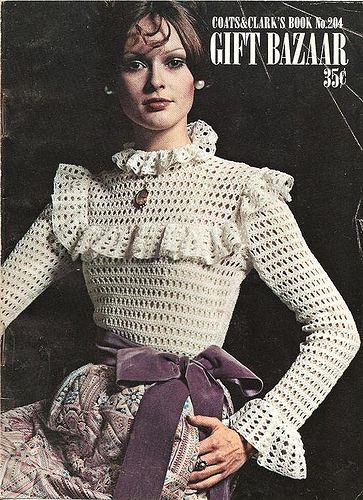 Ravelry: Coats & Clark #204, Gift Bazaar Hippie Belts, Sweater Booties, Crochet Shirt Pattern, Victorian Shirt, Retro Crochet, Crochet Blouse Pattern, Crocheted Stuff, Crochet Costumes, Victorian Blouse