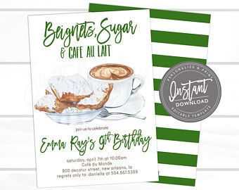 New Orleans Birthday, Nola Style, Donut Invitation, Diy Invitation, Coffee And Donuts, Invitations Diy, Some Text, Birthday Invite, Diy Invitations