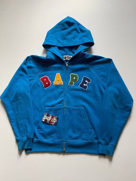 Blue Bapestas Outfit, Hoodie Bape, Hell Star, Blue Bape Hoodie, Bape Abc Shark Full Zip Hoodie Pink, Orange Bape Hoodie, Bathing Ape Hoodie, Blue College, Bape Hoodie