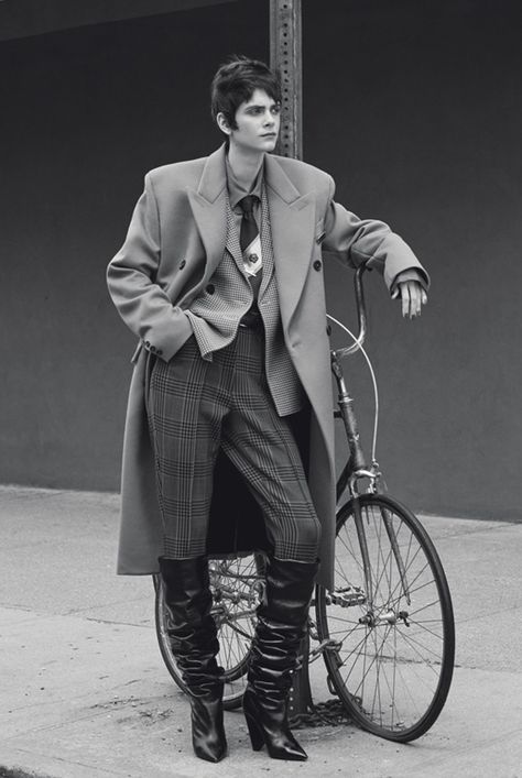 Luxe, Androgynous Suiting Is Fall's Most Powerful Fashion Statement Photos | W Magazine Collier Schorr, Kris Grikaite, Charvet Shirt, Stella Mccartney Coat, Celine Coat, Balenciaga Coat, Fendi Coat, Androgynous Women, Dna Model