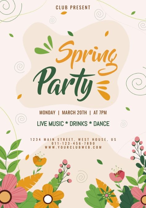 Spring Poster Design, Party Poster Design, Spring Party, Party Poster, Spring Fling, Choir, Garden Party, Poster Design, Graphic Design