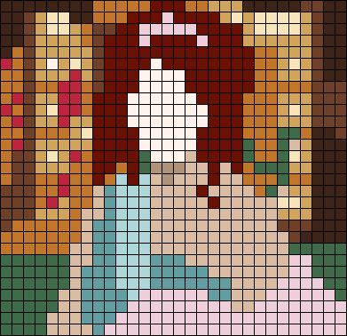 Alpha Patterns 20x20, Patchwork Crochet Ideas, Album Cover Cross Stitch, Grid Pattern Art, Aesthetic Pixel Art Grid, Dnd Alpha Patterns, Album Crochet Grid, Chappell Roan Pixel Grid, Chappell Roan Pixel Art