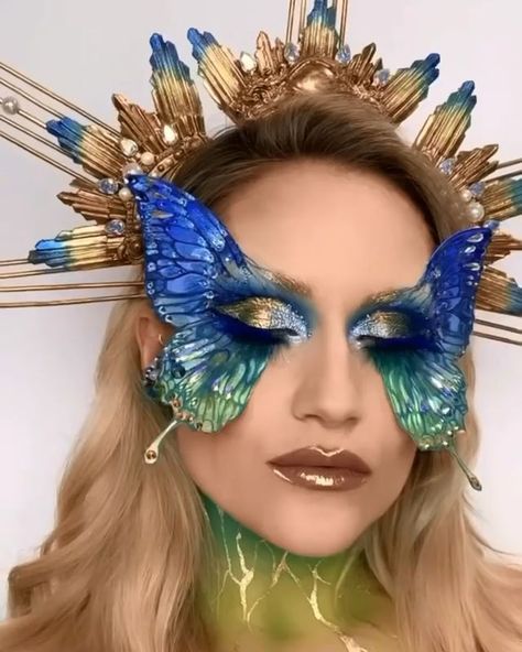 Butterfly Halloween Makeup, Butterfly Halloween, Butterfly Makeup, Carnival Makeup, High Fashion Makeup, Makeup Video, Makeup Face Charts, Face Art Makeup, Theatrical Makeup