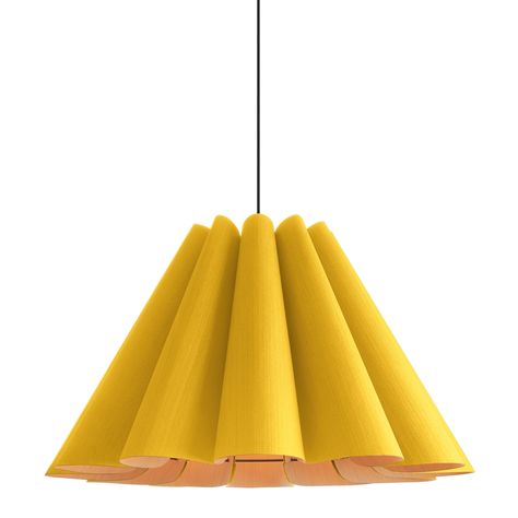 Modern Industrial Office Design, Yellow Ceiling, Colorful Pendant Light, Flexible Wood, Pendant Light Styles, Ceiling Shades, Wood Pendant Light, Transitional Pendant Lighting, Overhead Lighting