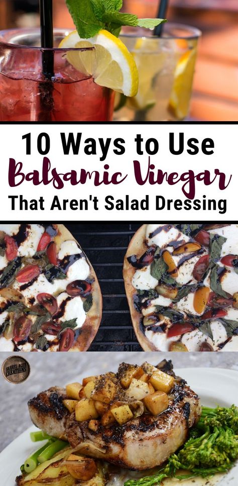 10 Ways to Use Balsamic Vinegar that aren't for Salad Dressing #balsamic #vinegar #glaze #cook #ideas #howto #food #recipes #aged #dinner #balsamicvinegar #balsamicglaze #healthy Basalmic Vinegar, Balsamic Vinegarette, Fig Balsamic Vinegar, Balsamic Glaze Recipes, Balsamic Vinegar Recipes, Flavored Olive Oil, Balsamic Recipe, Olive Recipes, Vinegar Uses