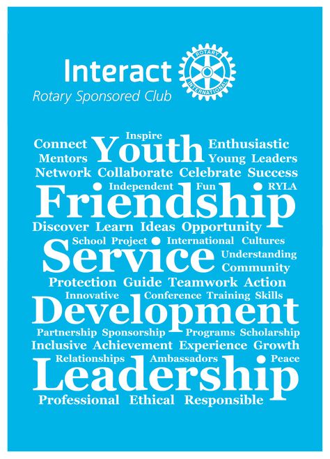 Rotary Mini Poster - Interact Word Cloud by GT Interact Club Projects, Interact Club, Career Lessons, School Poster, Rotary Club, Club Poster, Data Management, School Clubs, Word Cloud