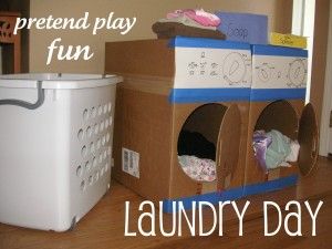 Pretend play... Laundry Day for kids! Cardboard Play, Dramatic Play Preschool, Dramatic Play Area, Dramatic Play Centers, Imaginary Play, Creative Curriculum, Play Centre, Laundry Day, Dramatic Play