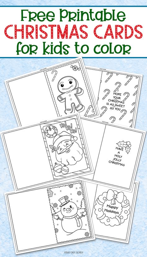 FREE printable Christmas cards for kids to color and send! Perfect for teacher gifts, grandparent gifts, or a Christmas random act of kindness. Super cute and fun Christmas craft for kids! #christmascards #christmascardideas ##christmas #christmascrafts #craft #diy #kidscrafts #kidsactivities Printable Christmas Cards For Kids, Christmas Cards For Kids, Free Printable Christmas Cards, Christmas Homescreen, Christmas Cards Kids, Christmas Kindergarten, Fun Christmas Crafts, Cards For Kids, Christmas School